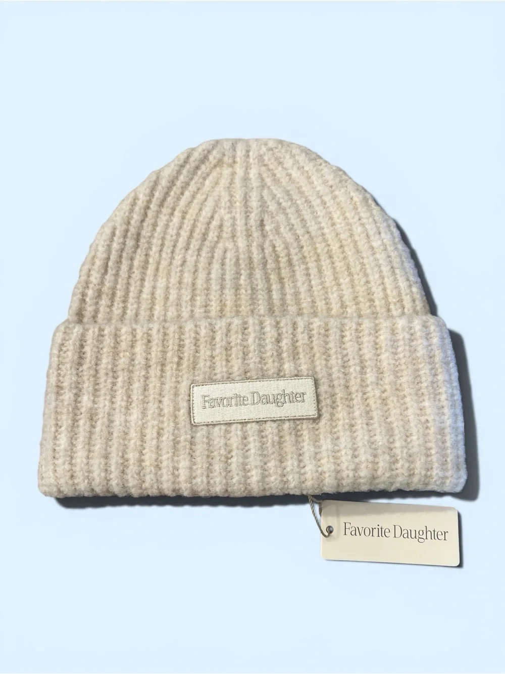 Favorite Daughter Light Beige Ribbed Knit Beanie